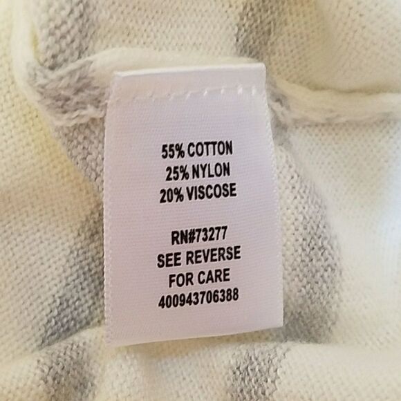 ELLE WHITE AND GRAY STRIPED SEQUINED LIGHTWEIGHT LONG-SLEEVE SWEATER, SIZE SMALL - Picture 6 of 7